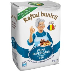 Faina Alba 000 Raftul Bunicii, 1 kg, Faina de Grau, Faina Alba de Grau, Faina Grau, Faina din Grau, Faina Raftul Bunicii, Faina 000, Faina pentru Gatit, Faina Prajituri, Faina Cozonaci, Faina Copt, Faina Ambalata, Faina 1 kg